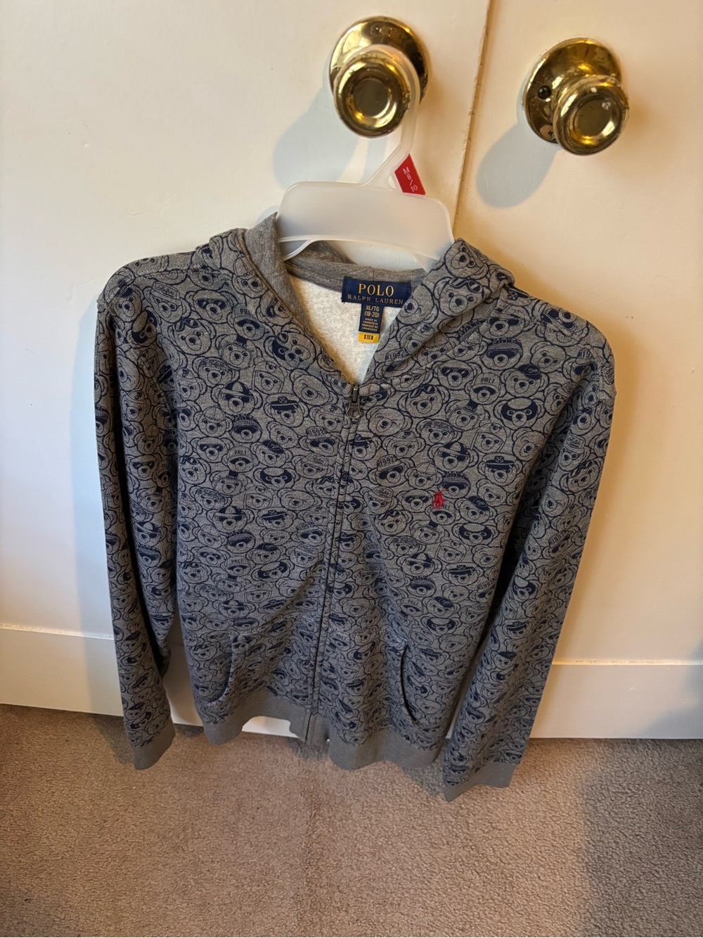 Polo by Ralph Lauren Navy and Gray Patterned Hooded Zip Sweater